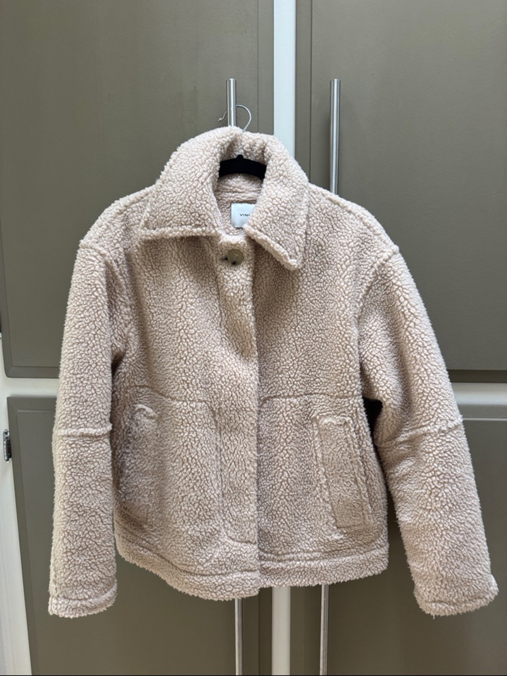 Vince Cream Teddy Jacket with Fold Collar
